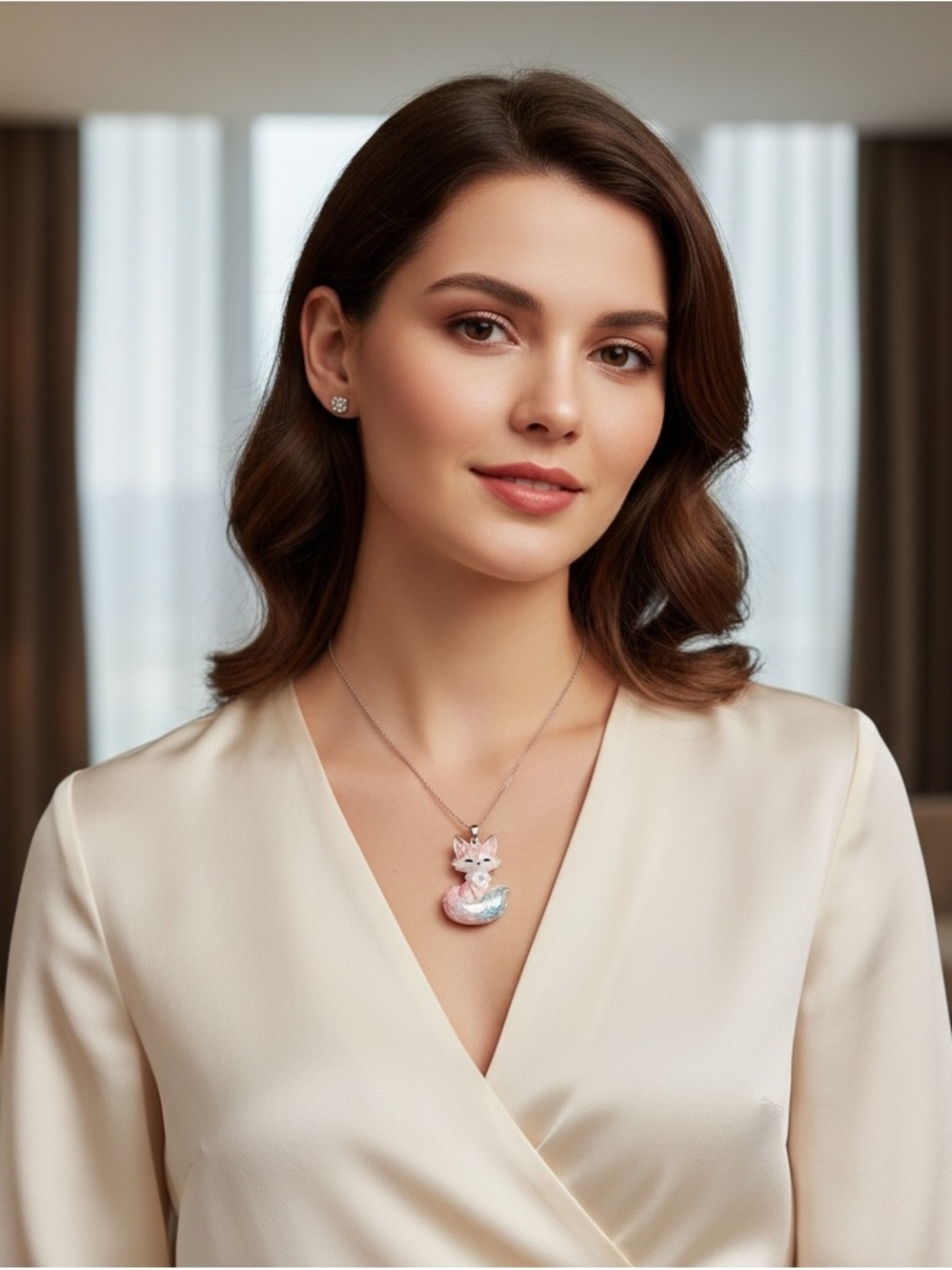 Pink Fox Pendant Necklace - Elegant Women's Jewelry